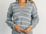 Sweaters | Daxton Stripe Knit Sweater Dusty Blue,White – Baltic Born Womens