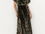 Bridesmaid Looks | Germain Velvet Wrap Maxi Dress Olive Floral – Baltic Born Womens